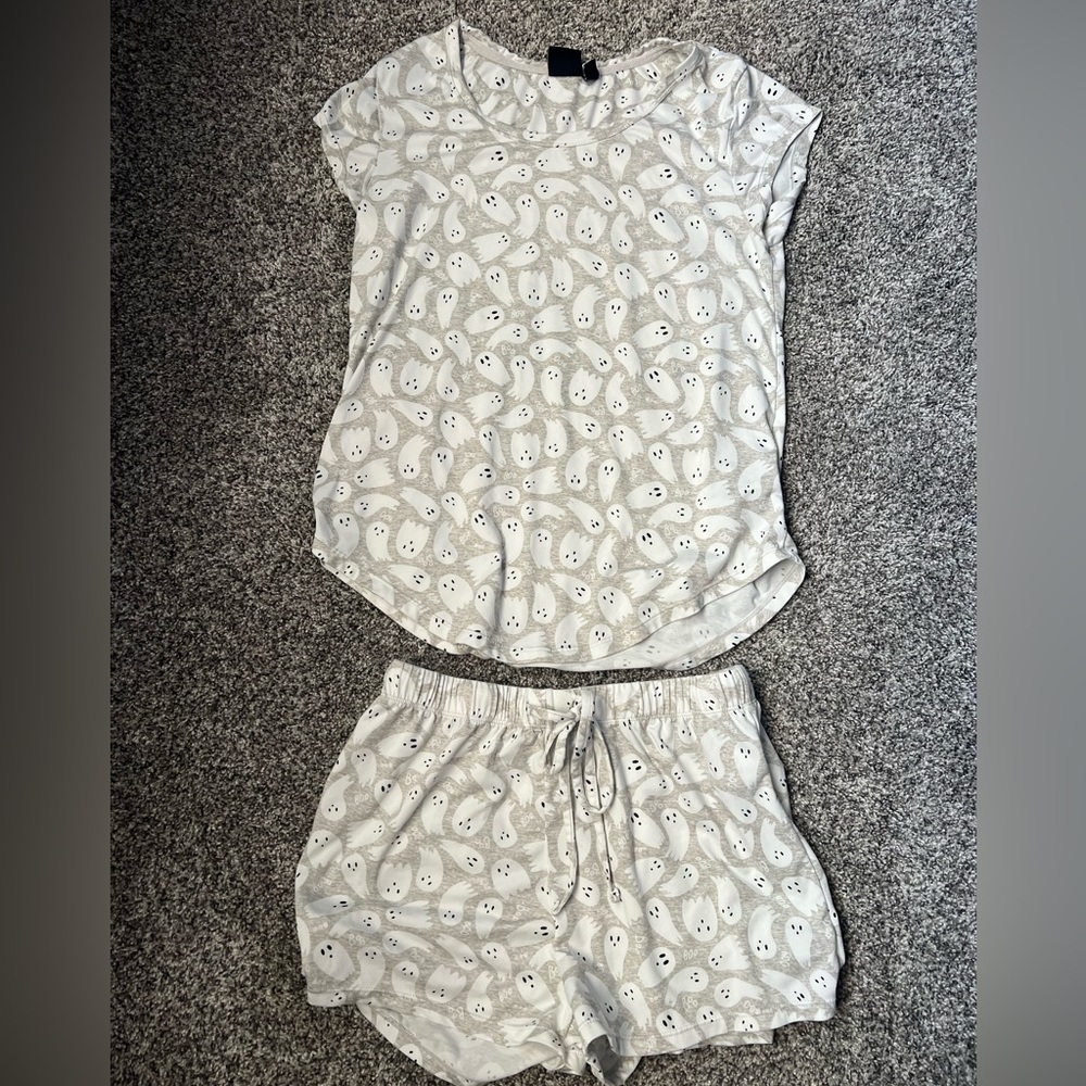 Women's Ghost Pattern Pajama Set - grey